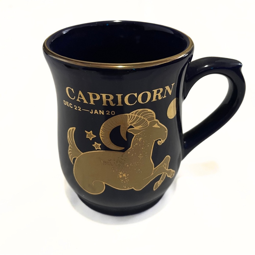 Capricorn Horoscope Coffee Mug – Celestial Black & Gold Zodiac Cup W/ Box